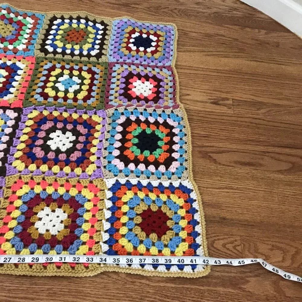 VINTAGE Afghan‎ Crochet Granny Square Blanket Handmade Throw Quilt